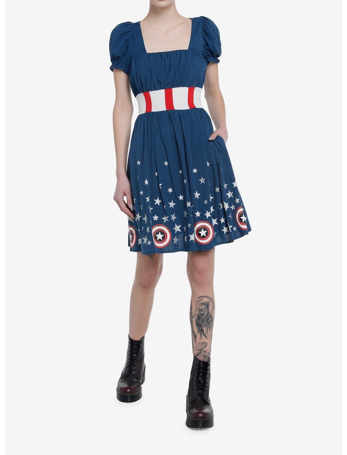 Her Universe Marvel Captain America Shield Retro Dress, MULTI, alternate