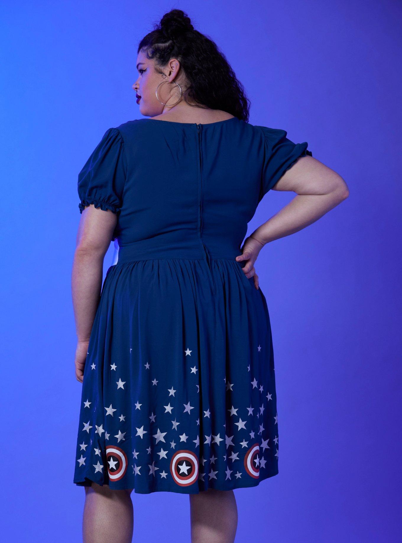 Her Universe Marvel Captain America Shield Retro Dress Plus Size, MULTI, alternate