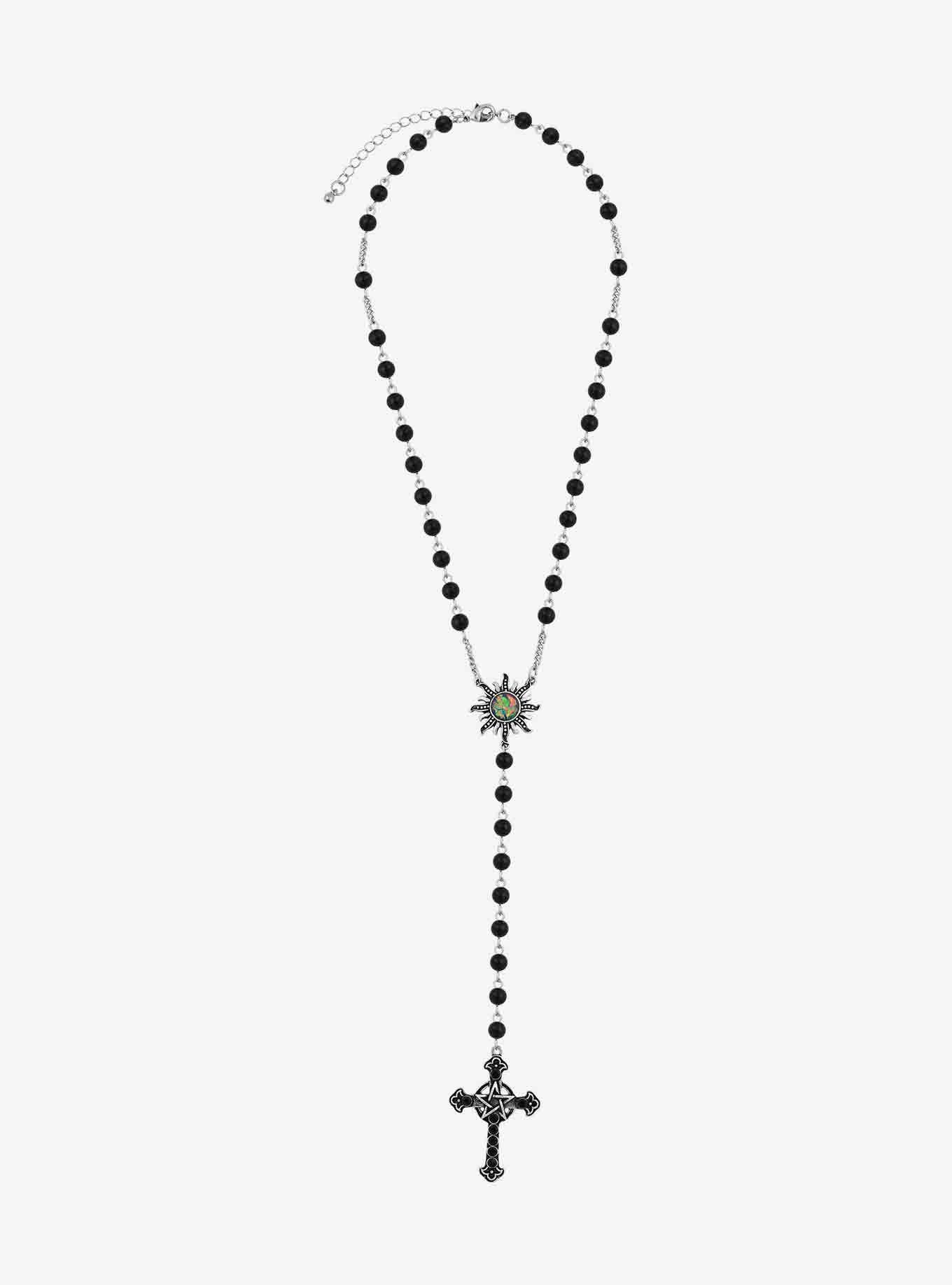Sun Pentagram Cross Rosary Necklace, , alternate