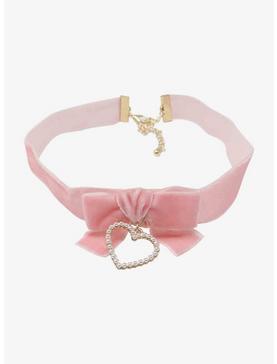Pink Bow Heart Choker, , hi-res