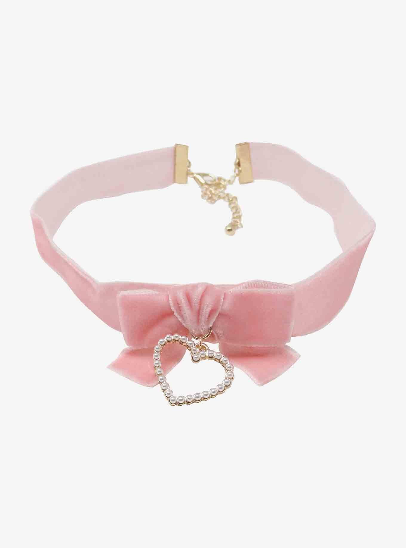 Pink Bow Heart Choker, , alternate