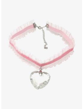 Pink Ruffle Crystal Heart Choker, , hi-res