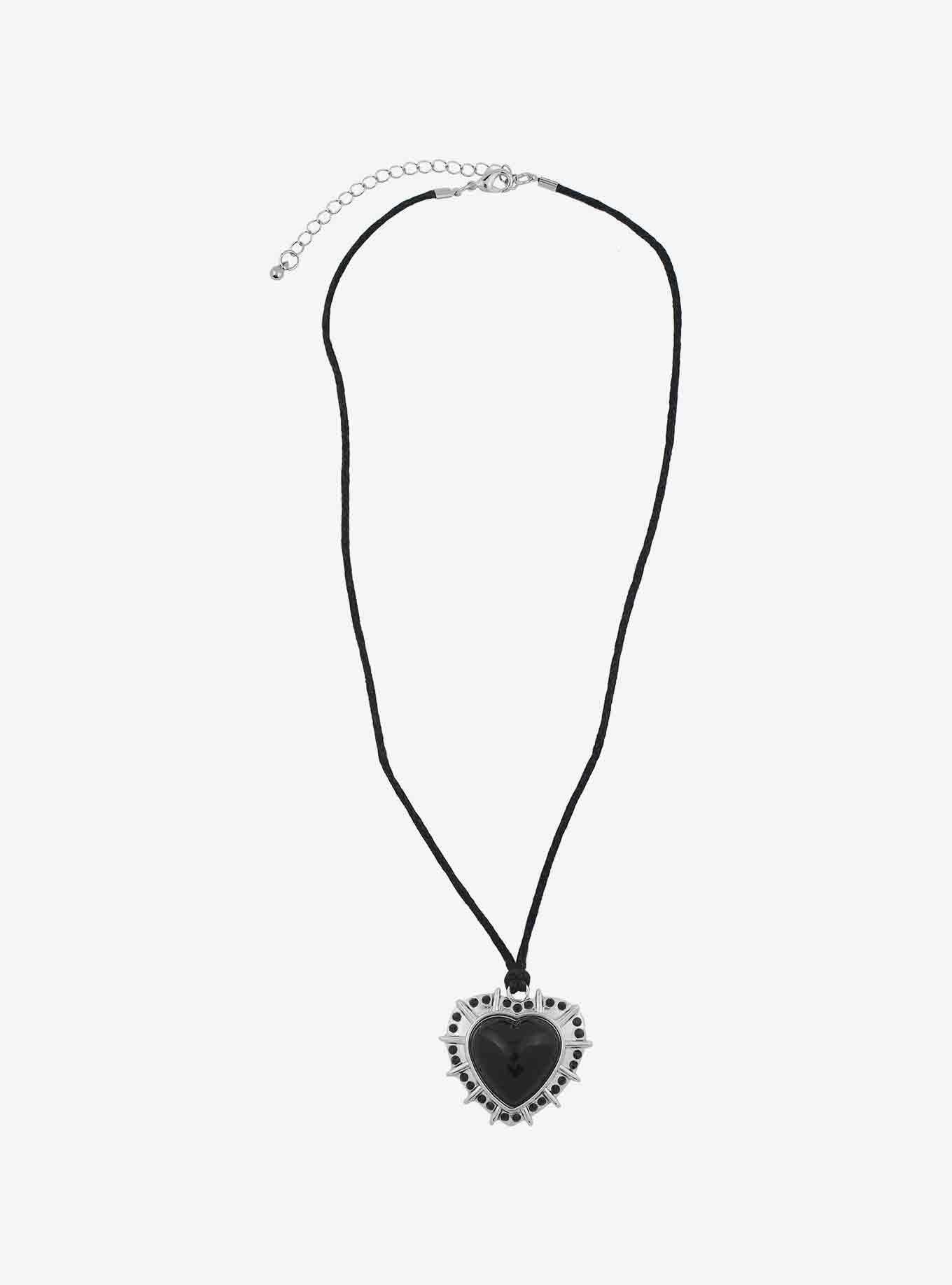 Black Heart Pendant Cord Necklace, , alternate