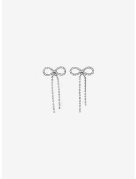 Silver Rhinestone Bow Stud Earrings, , hi-res