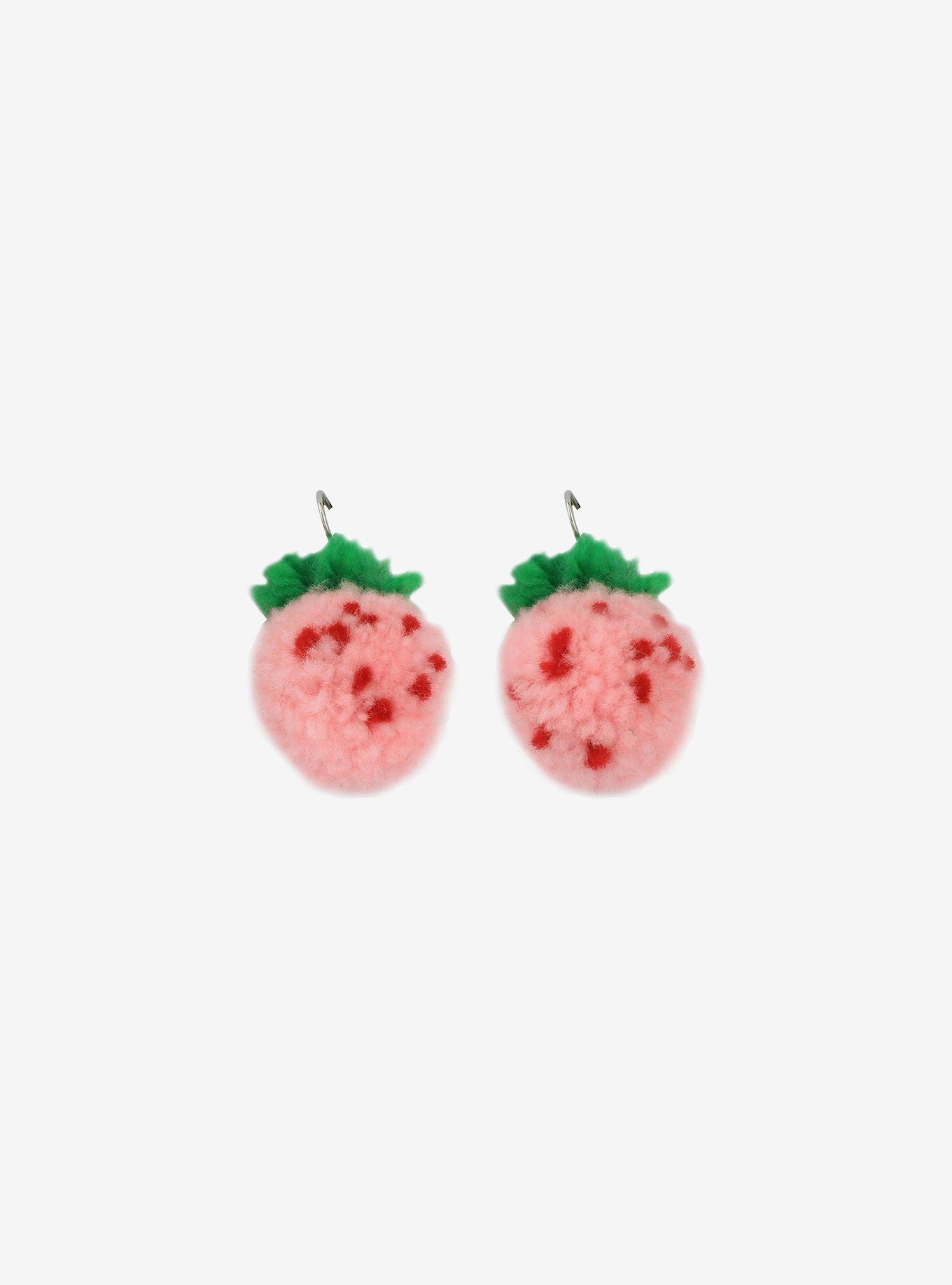 Pink Fuzzy Strawberry Earrings, , hi-res