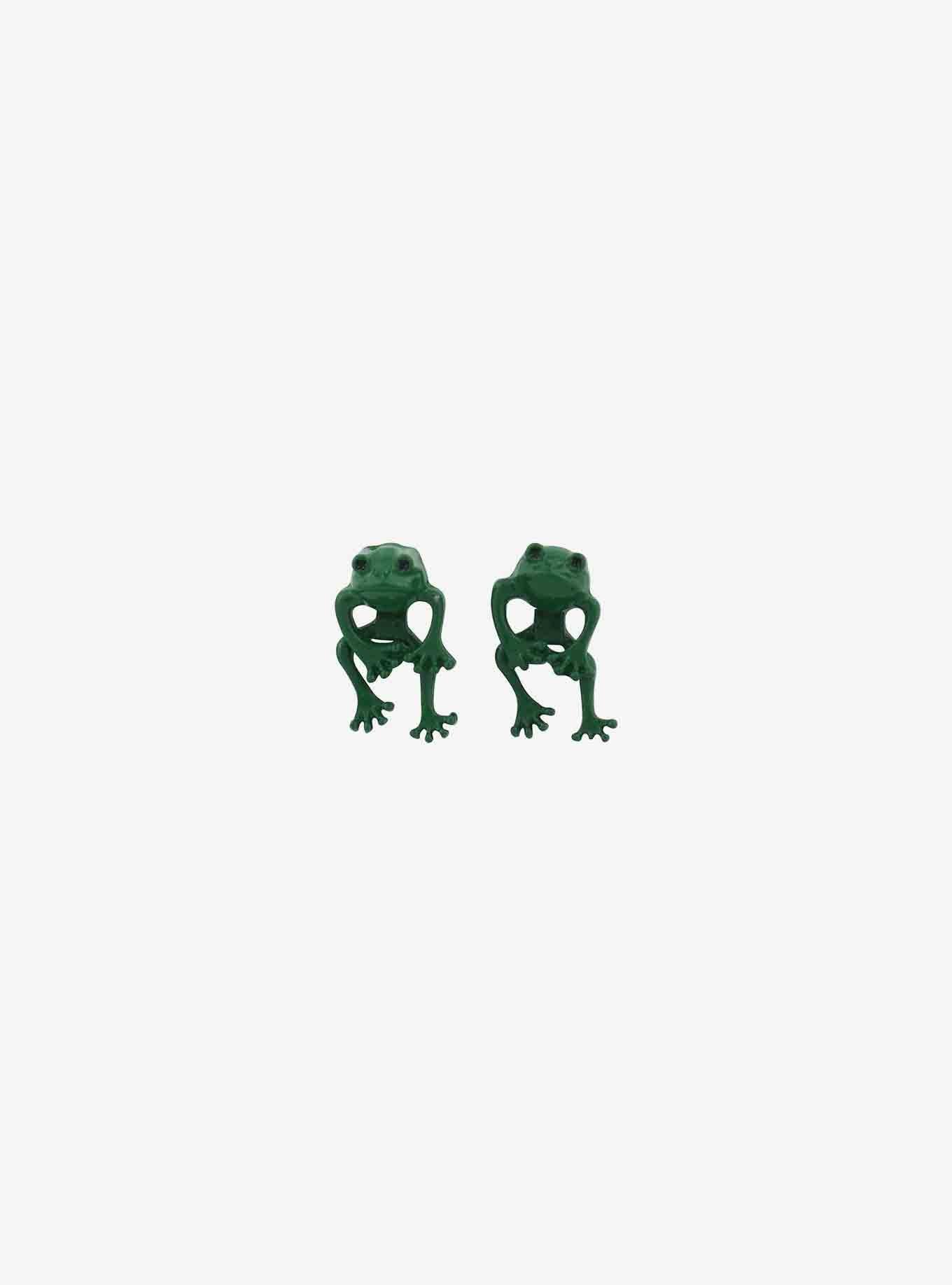 Green Frog Front/Back Stud Earrings, , alternate