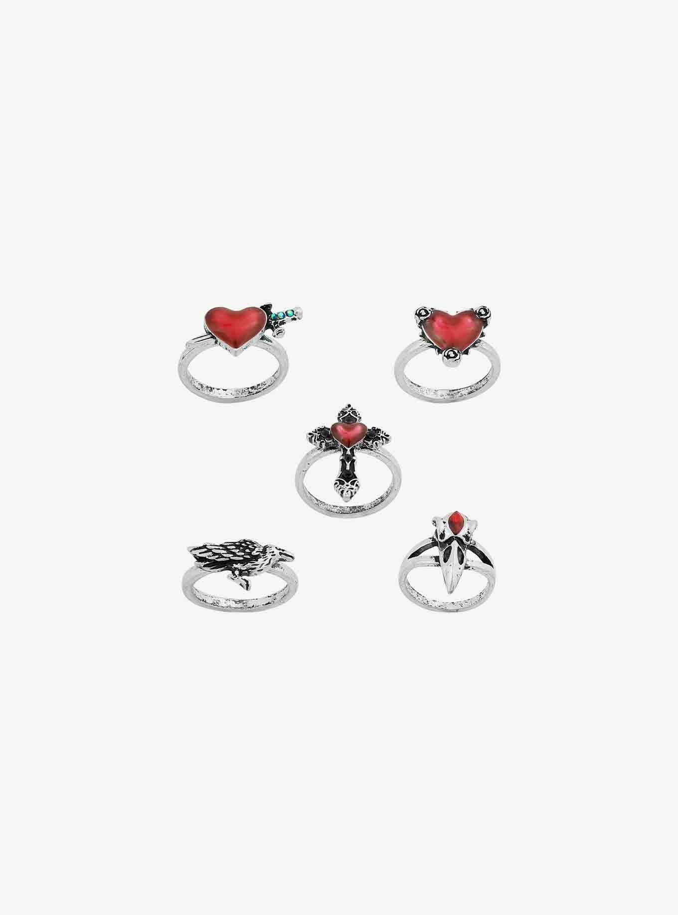 Heart Cross Raven Ring Set, , alternate