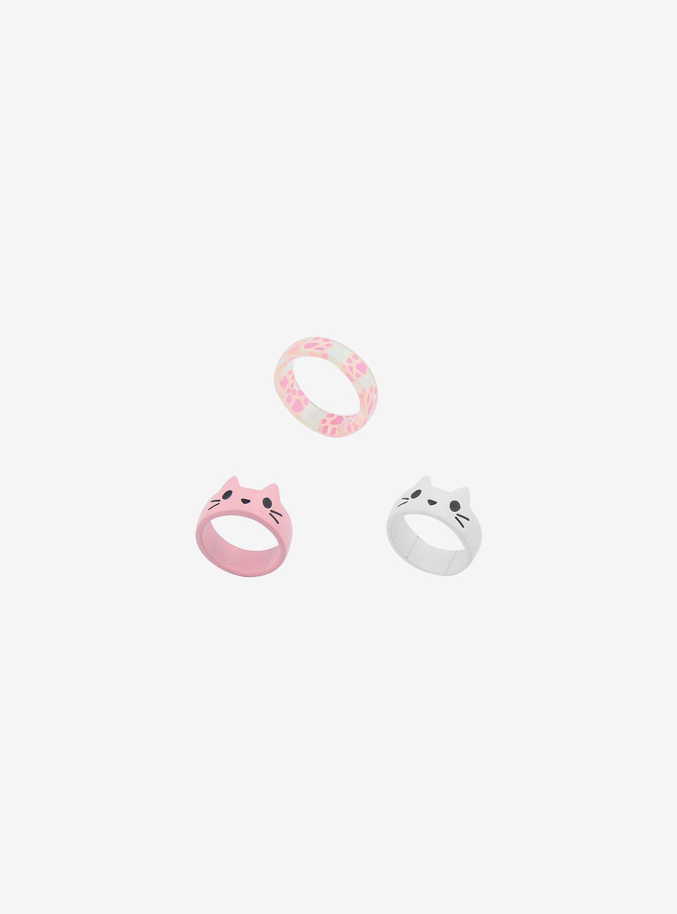 Pink & White Kitty Ring Set, , alternate