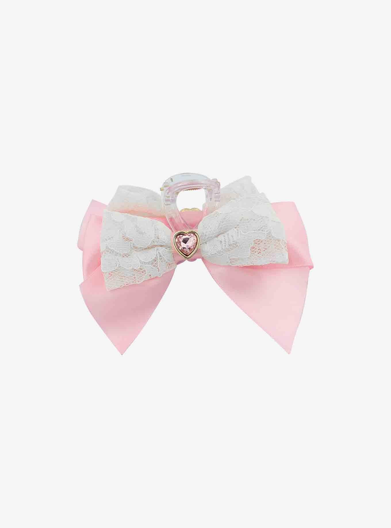 Pink Lace Bow Claw Hair Clip, , alternate