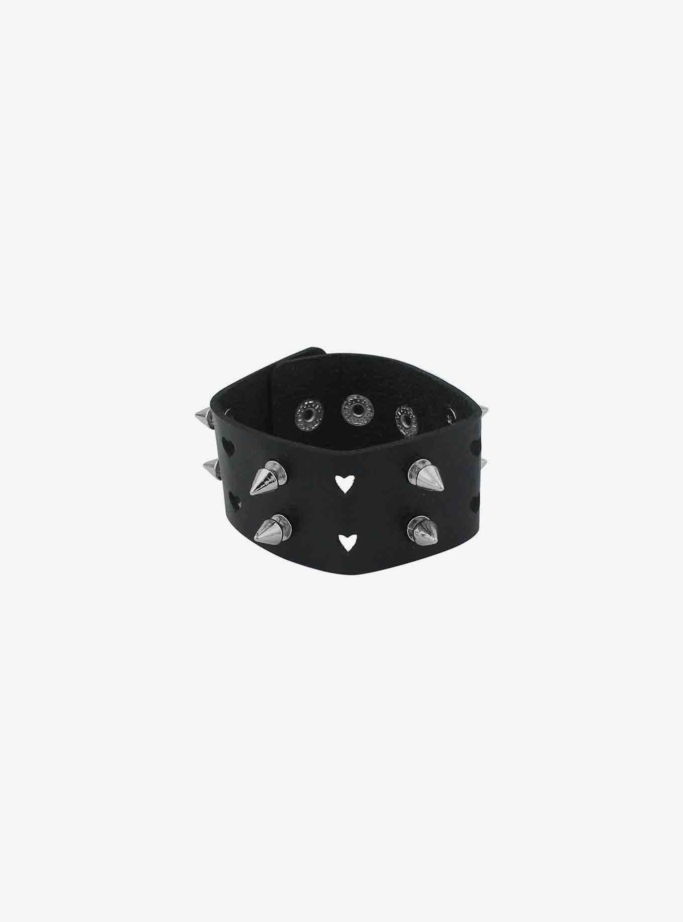 Black Heart Spike Cuff Bracelet, , alternate