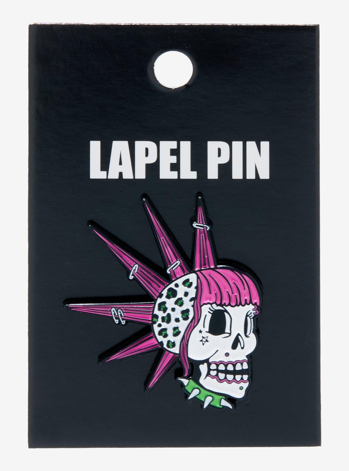 Punk Mohawk Skull Enamel Pin, , alternate
