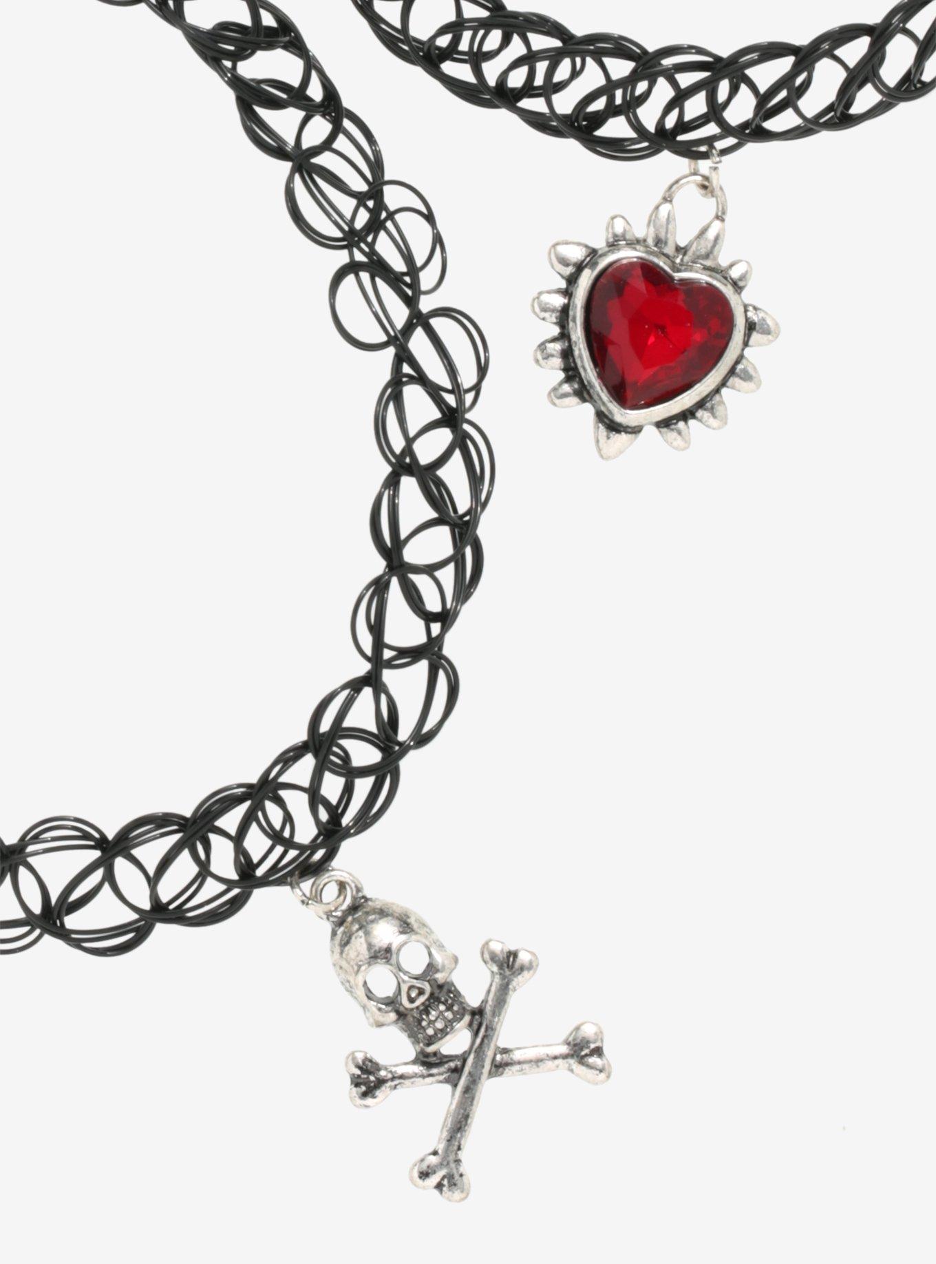 Heart Skull Tattoo Choker Set, , alternate
