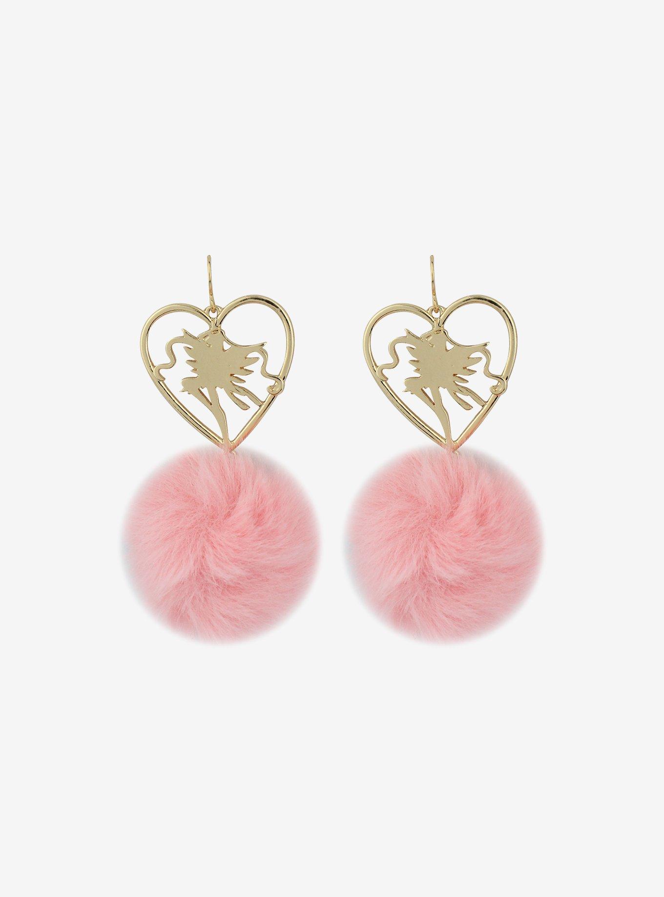 Sailor Moon Pink Fuzzy Pom Earrings, , alternate