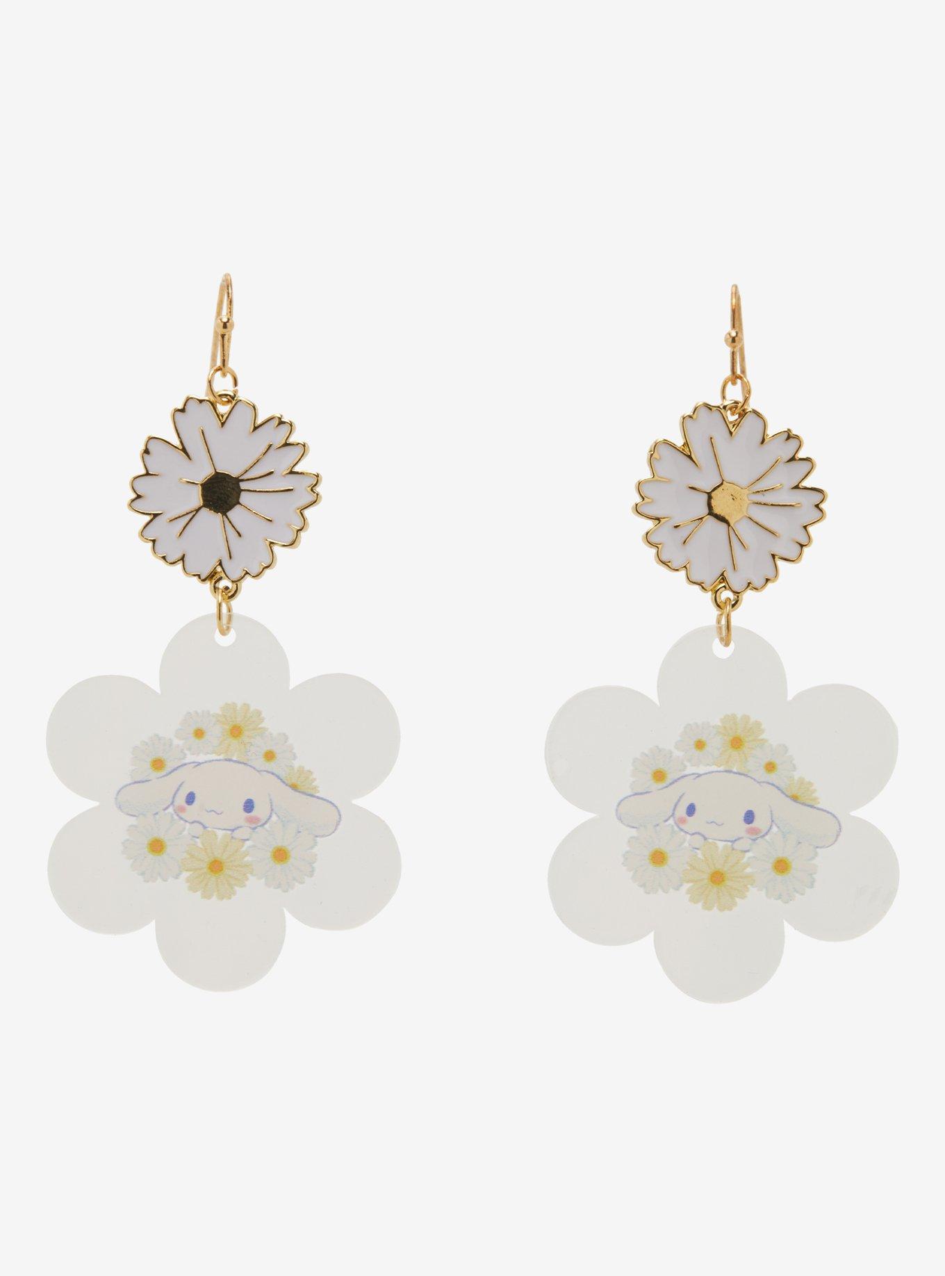 Cinnamoroll Clear Flower Pendant Earrings, , hi-res