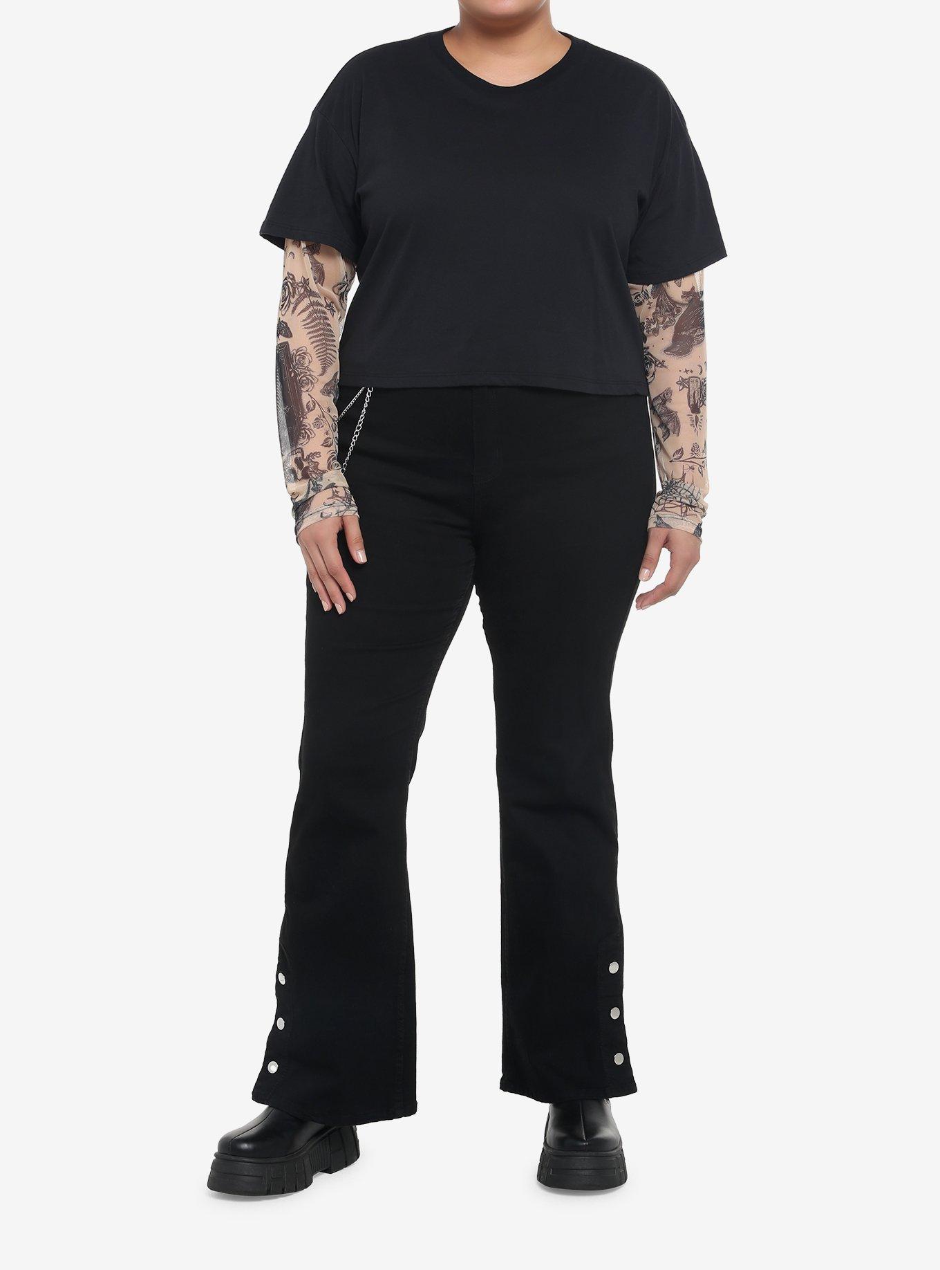Tattoo Mesh Twofer Girls Crop Long-Sleeve T-Shirt Plus Size, MULTI, alternate