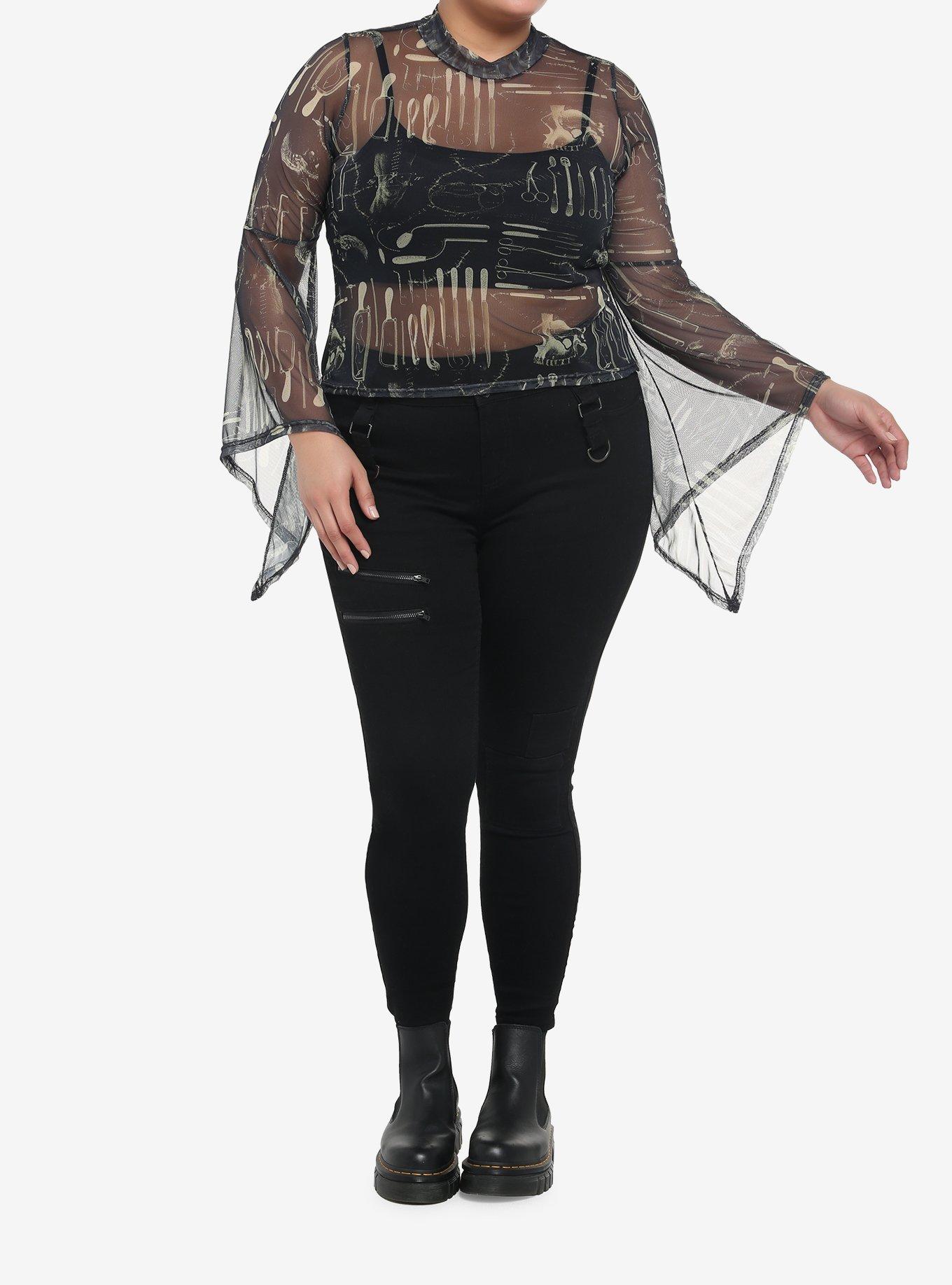 Surgery Tools Black Mesh Mock Neck Girls Top Plus Size, MULTI, alternate