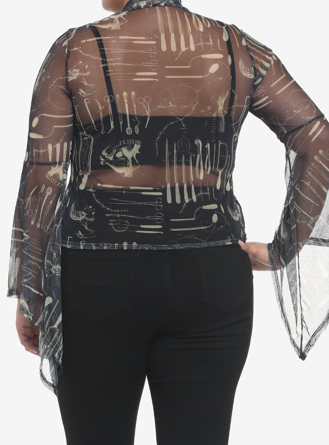 Surgery Tools Black Mesh Mock Neck Girls Top Plus Size, MULTI, alternate