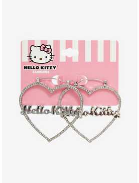 Hello Kitty Name Bling Heart Hoop Earrings, , hi-res