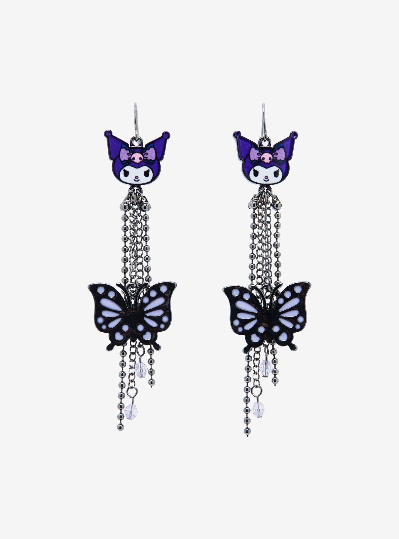 Kuromi Butterfly Drop Bead Earrings, , alternate