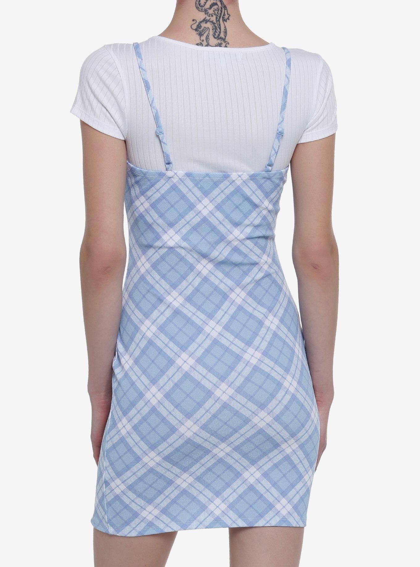 Baby Blue Plaid Twofer Dress, PLAID - BLUE, alternate