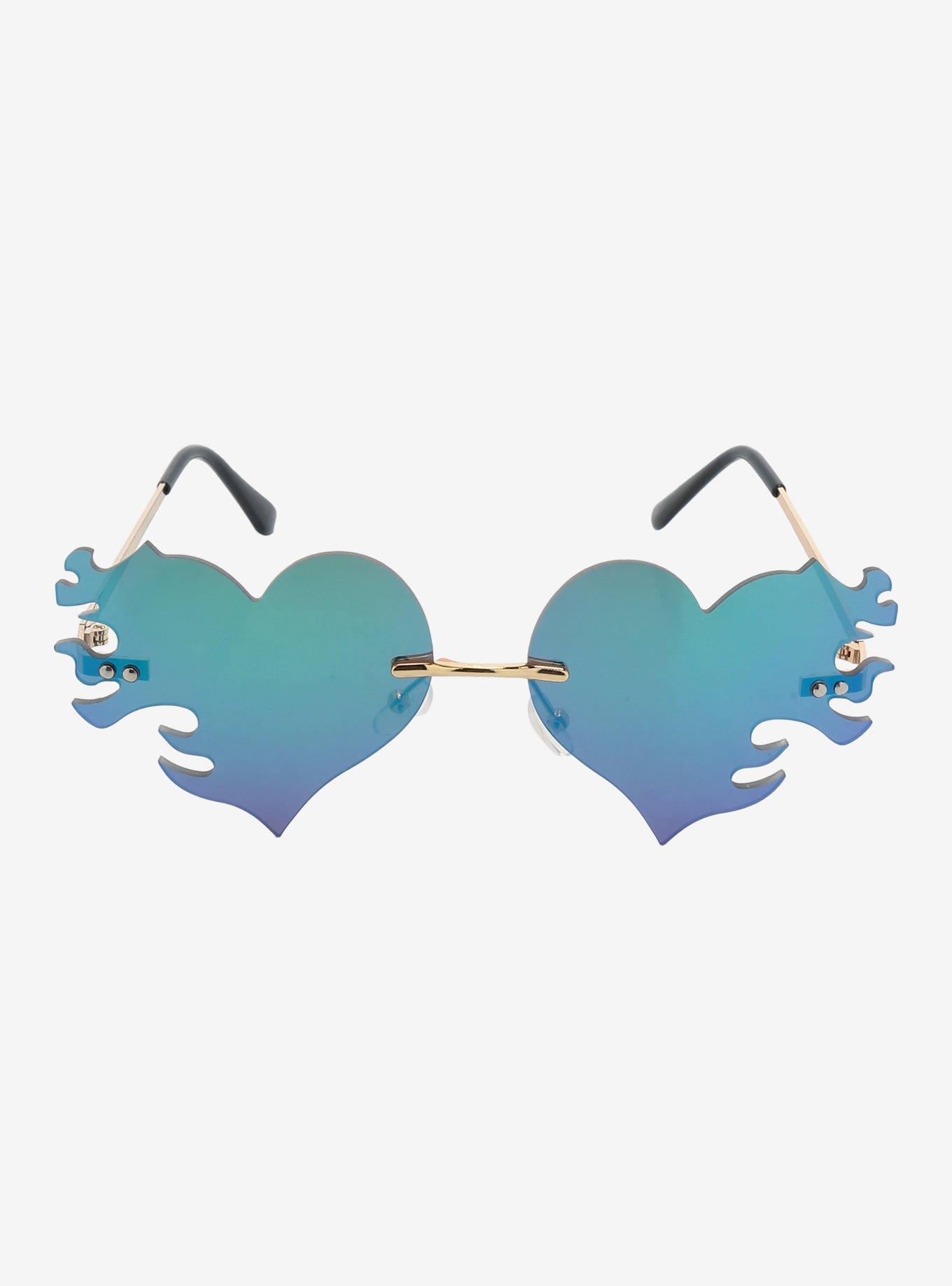 Heart Flame Mirrored Sunglasses, , alternate