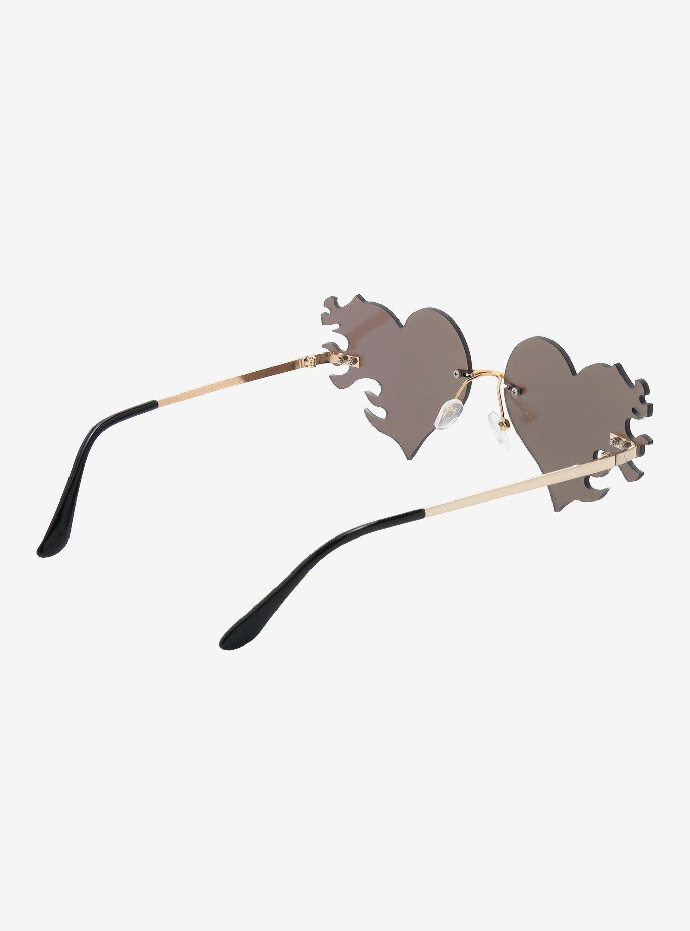 Heart Flame Mirrored Sunglasses, , alternate