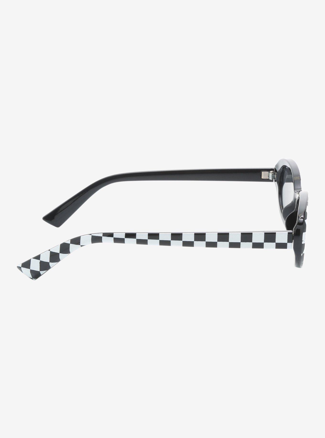 Black & White Checker Oval Sunglasses, , alternate