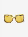 Yellow Oversized Rhinestone Sunglasses, , alternate