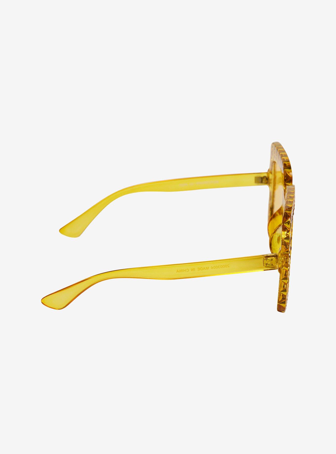 Yellow Oversized Rhinestone Sunglasses, , alternate