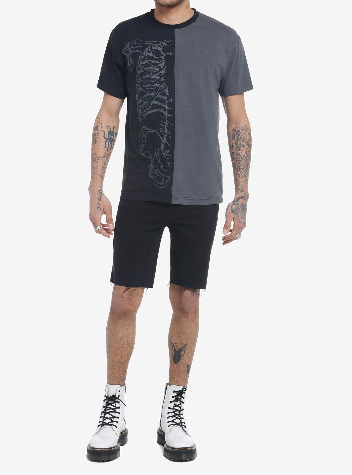 Black & Grey Split Skeleton T-Shirt, BLACK, alternate