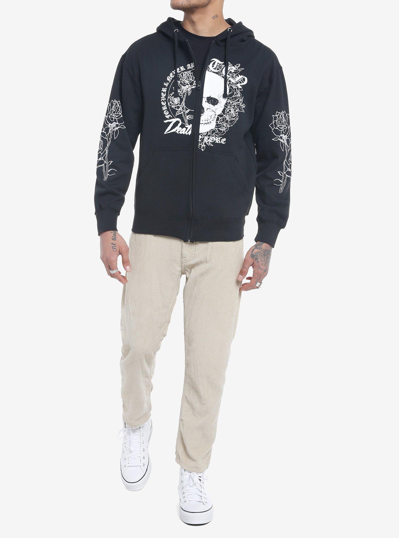 Rose Skull Split Hoodie, BLACK, alternate