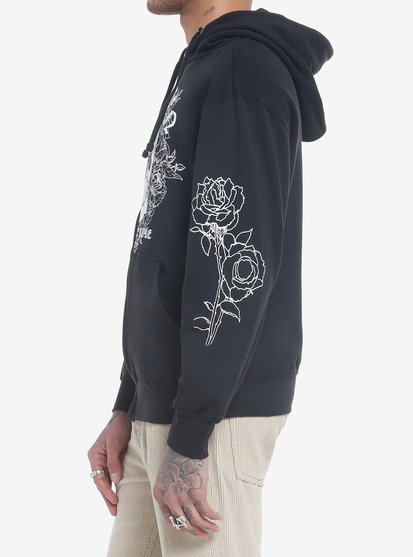 Rose Skull Split Hoodie, BLACK, alternate