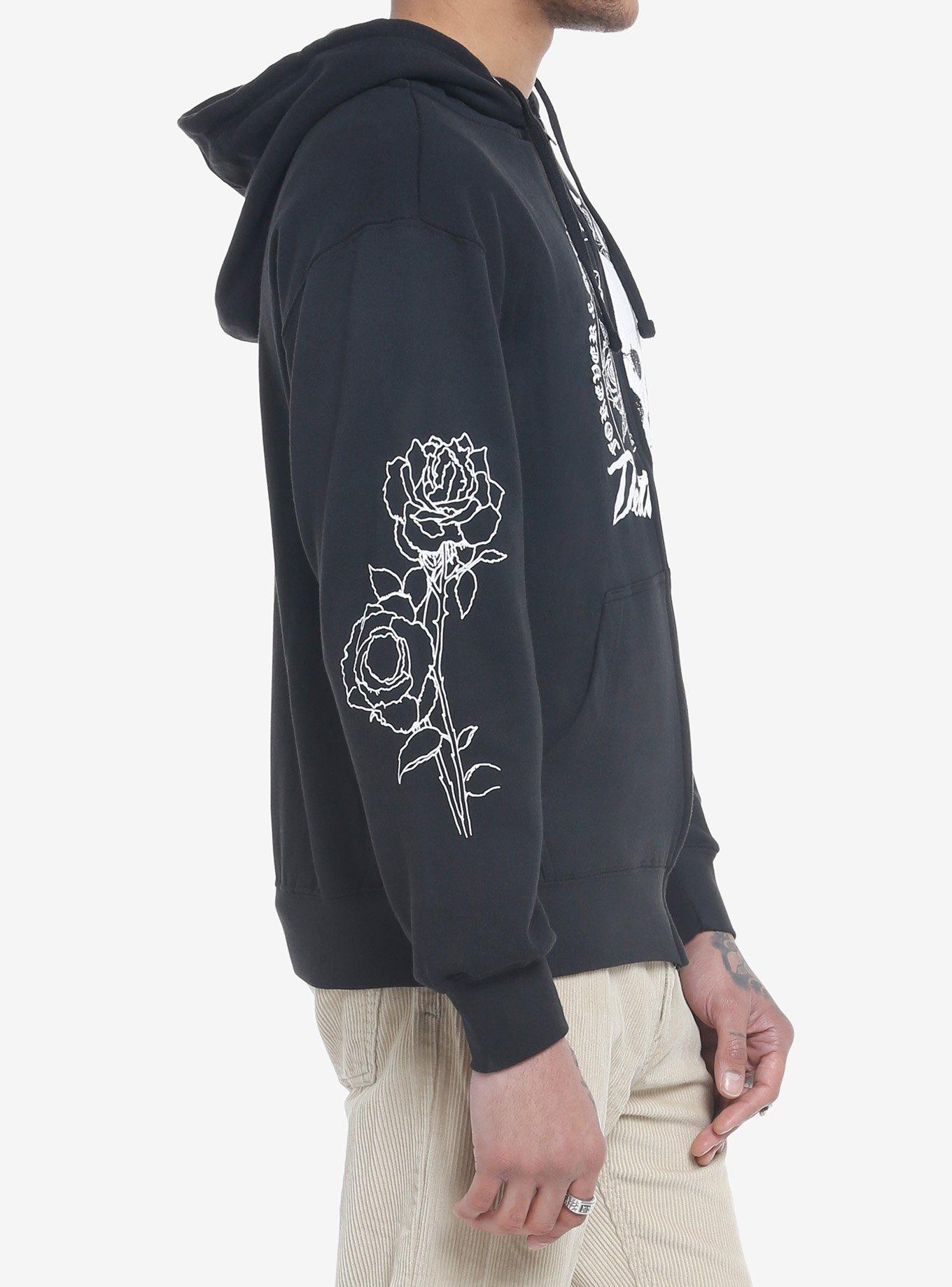 Rose Skull Split Hoodie, BLACK, alternate