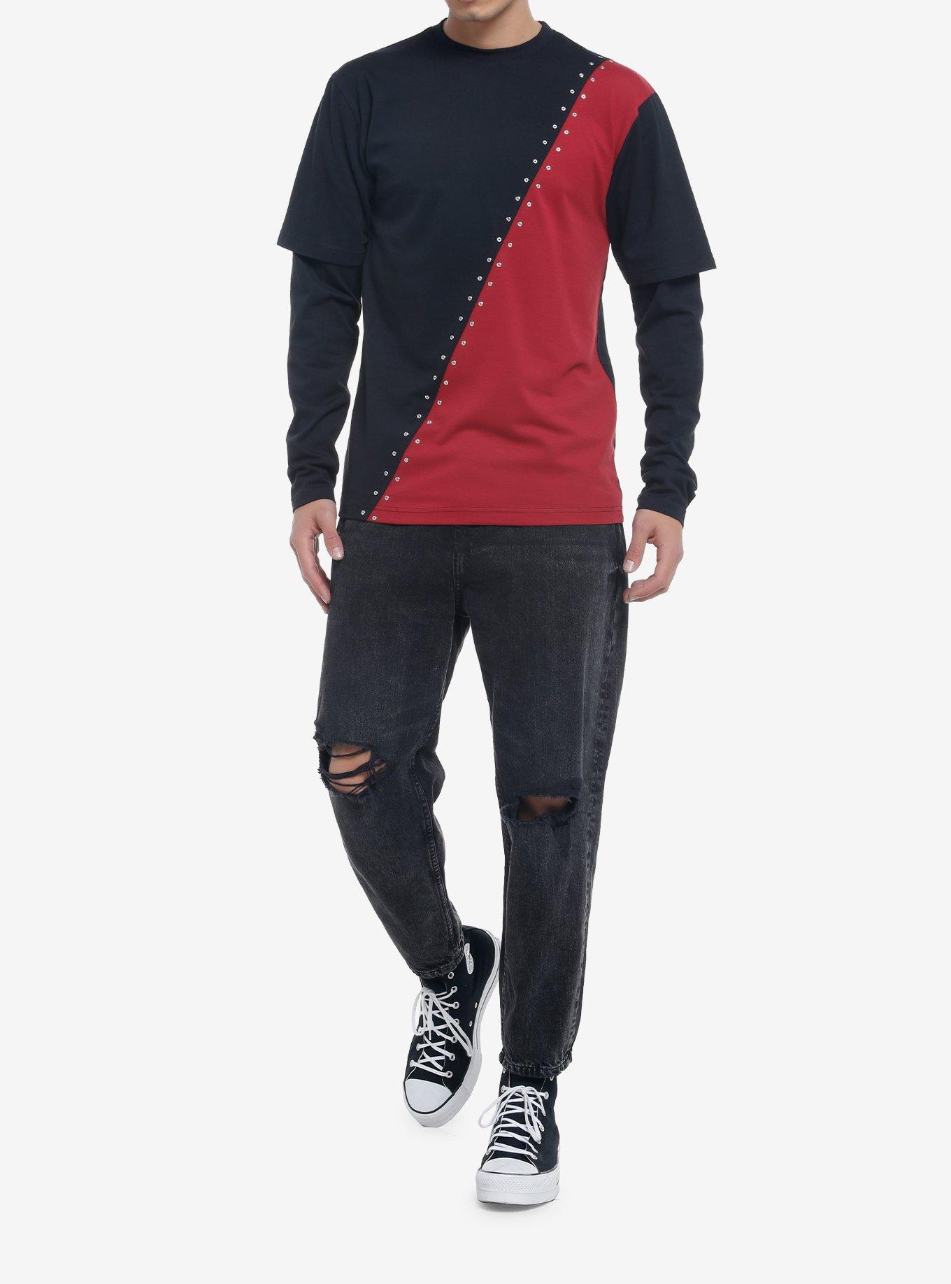 Red & Black Grommets TwoFer Long-Sleeve T-Shirt, BLACK, alternate