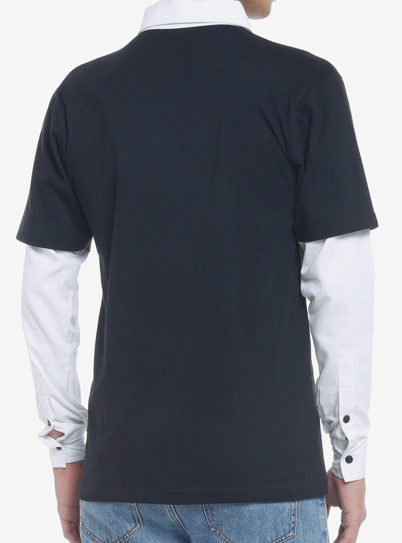 Dead Inside Skull Twofer Long-Sleeve Polo Shirt, BLACK, alternate