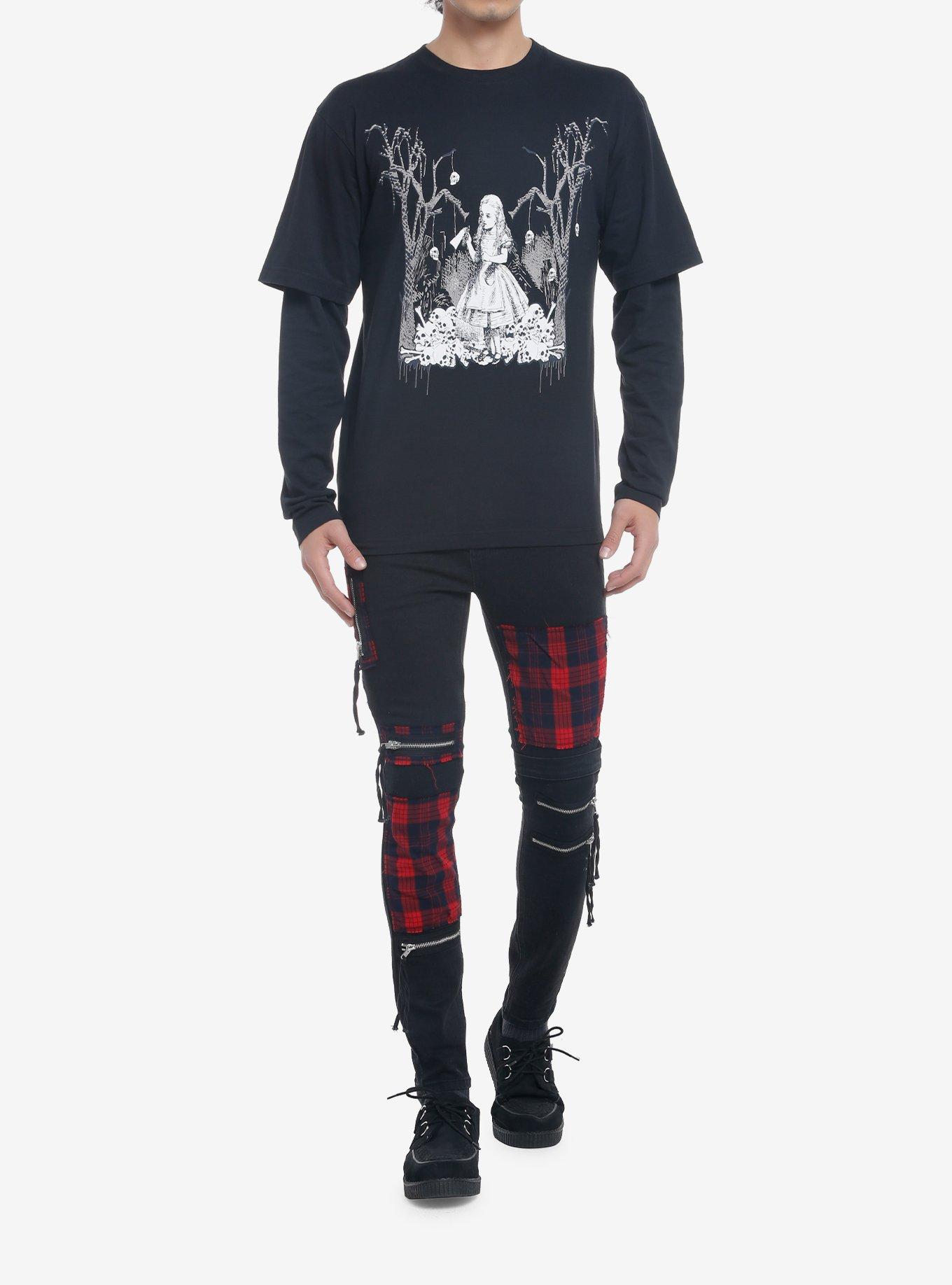 Dark Alice In Wonderland Skulls TwoFer Long-Sleeve T-Shirt, BLACK, alternate