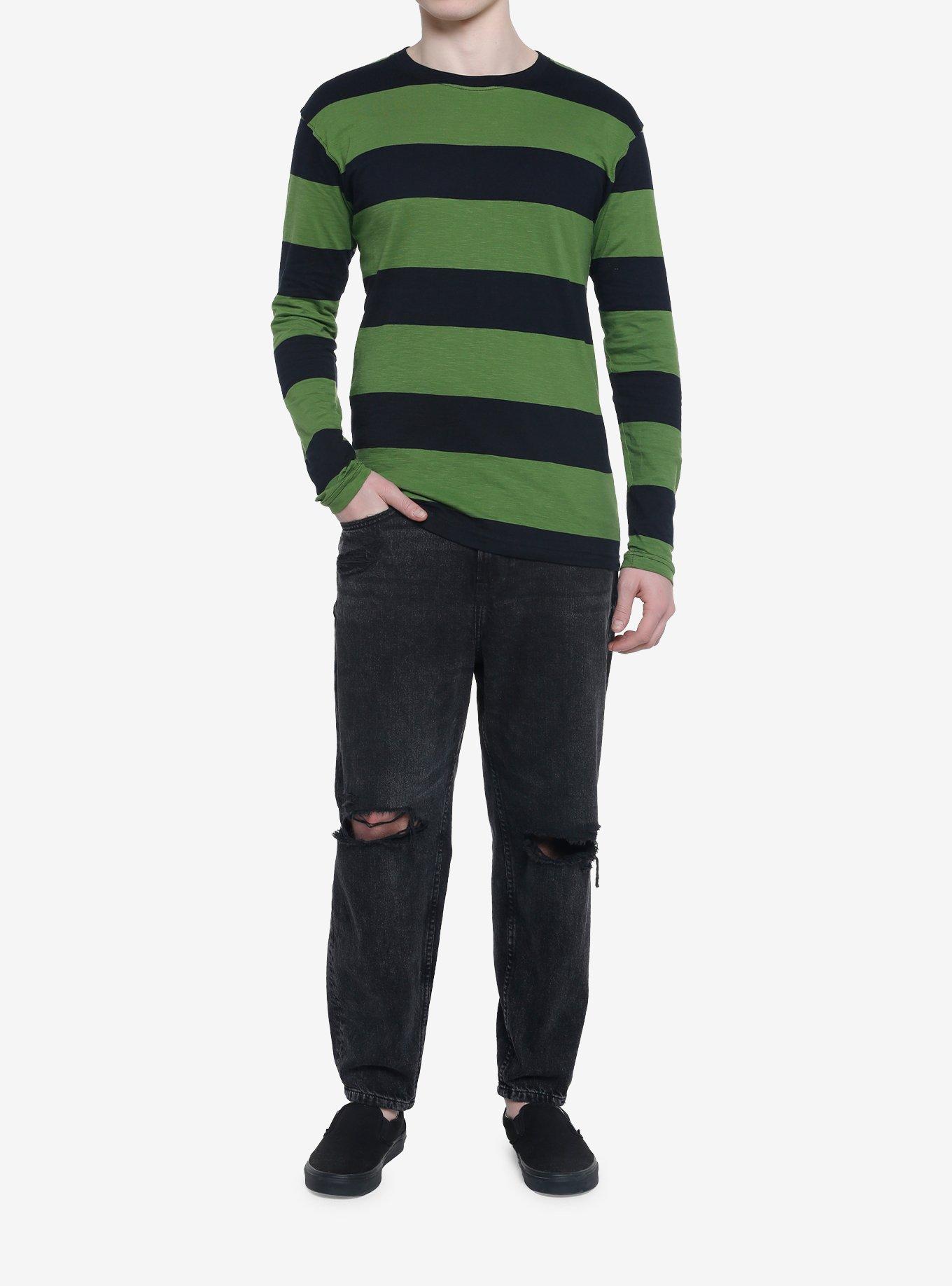 Green & Black Grunge Stripe Long-Sleeve T-Shirt, BLACK, alternate