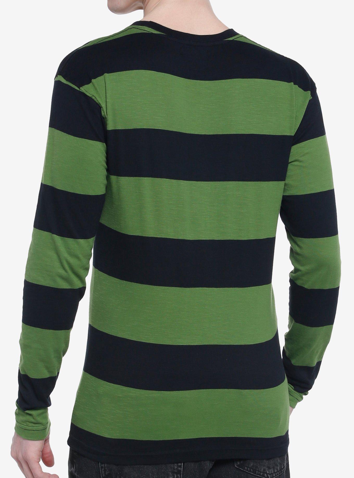 Green & Black Grunge Stripe Long-Sleeve T-Shirt, BLACK, alternate