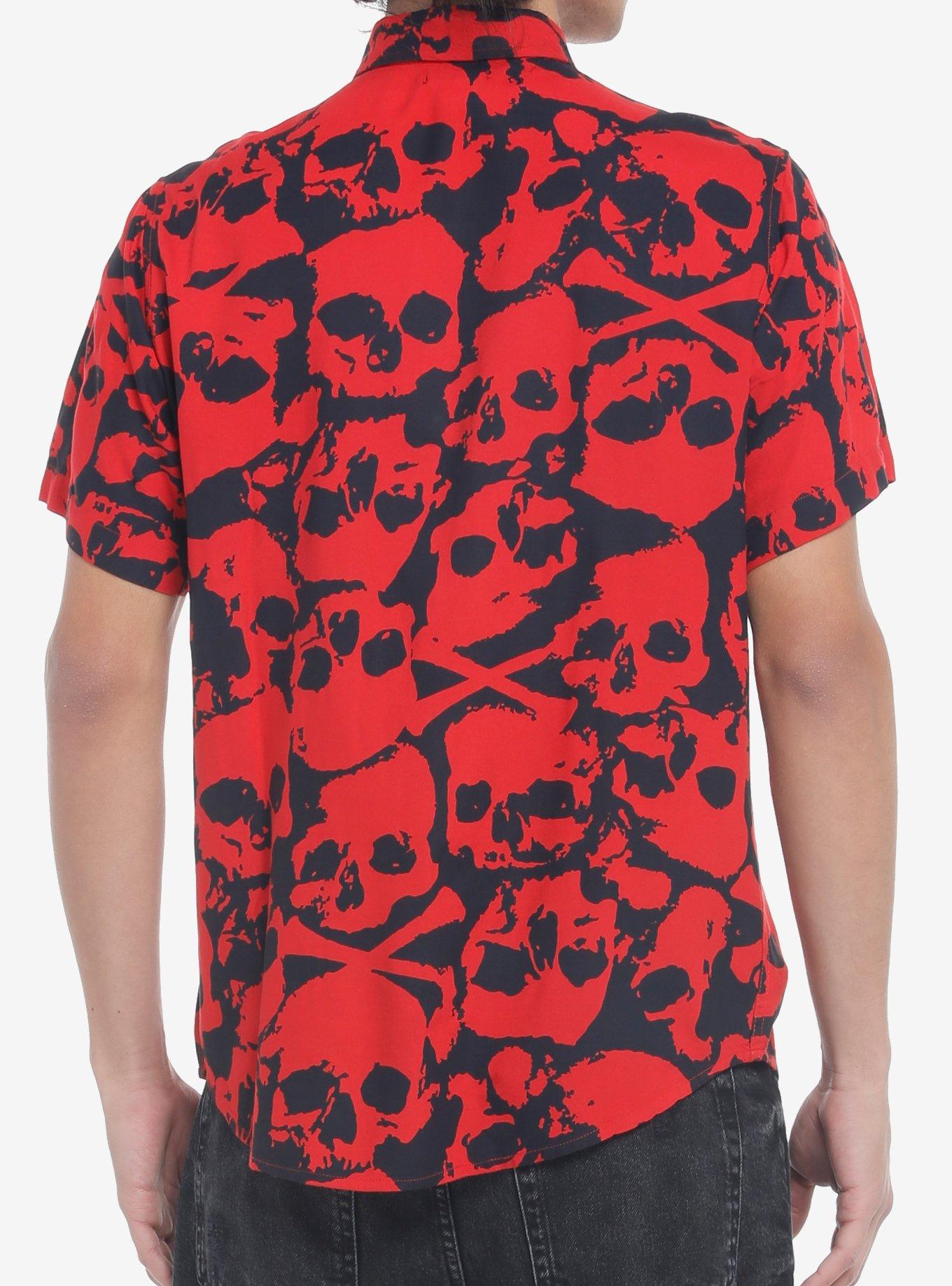 Red Skull Woven Button-Up, BLACK, alternate