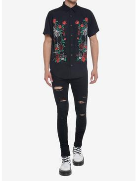 Skull Rose Spiderweb Woven Button-Up, , hi-res
