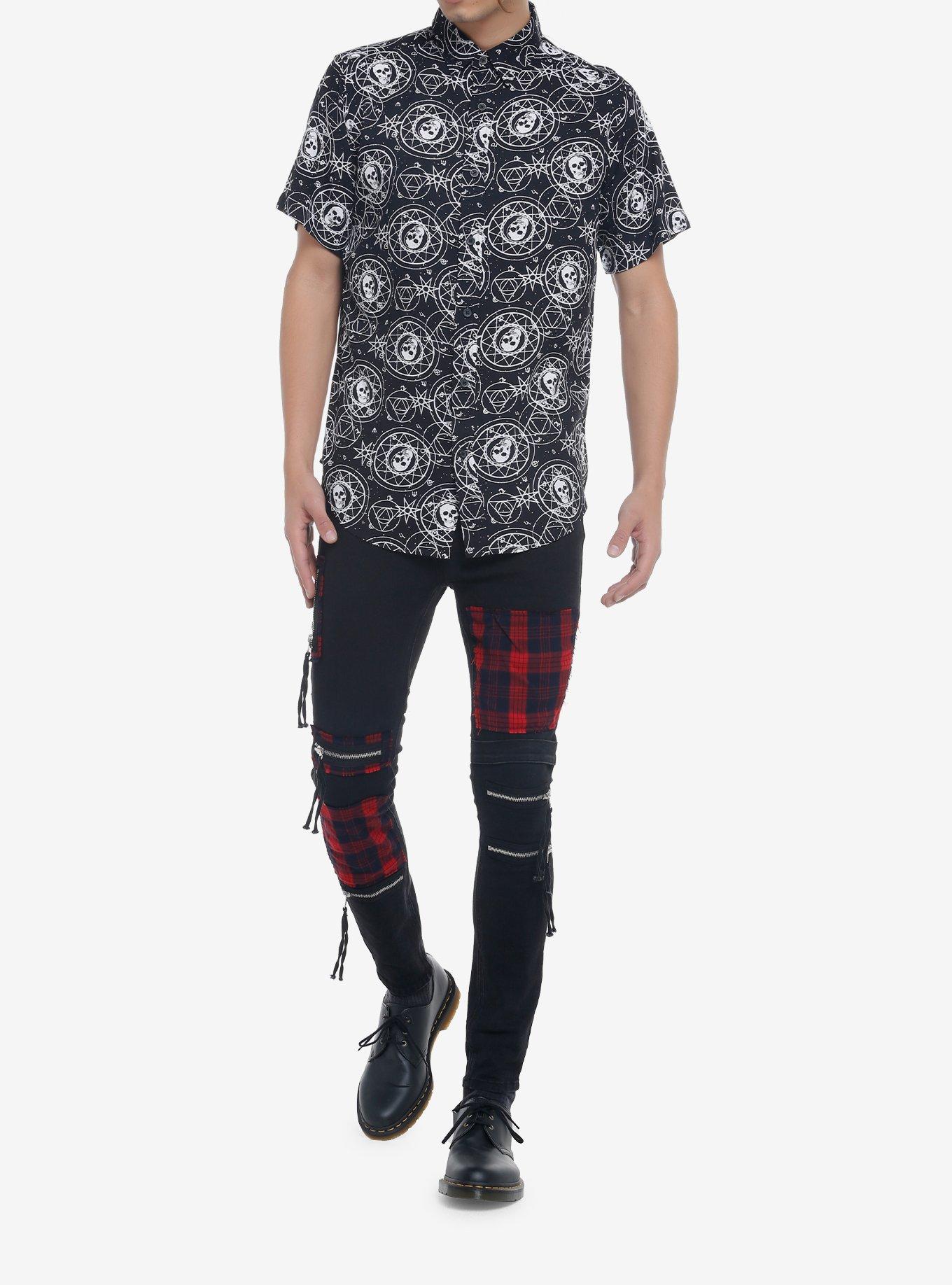 Skull Celestial Chart Woven Button-Up, BLACK, alternate