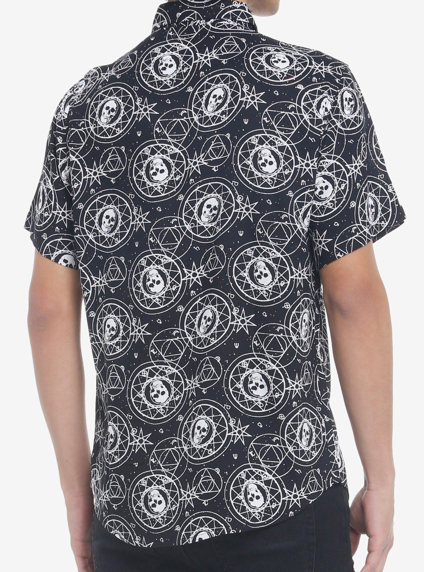 Skull Celestial Chart Woven Button-Up, BLACK, alternate