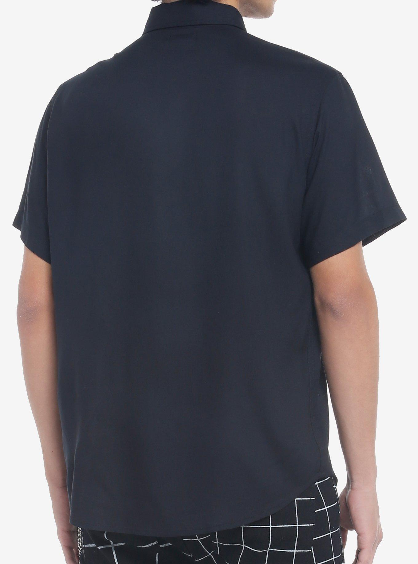 Skull & Black Tie Woven Button-Up, BLACK, alternate