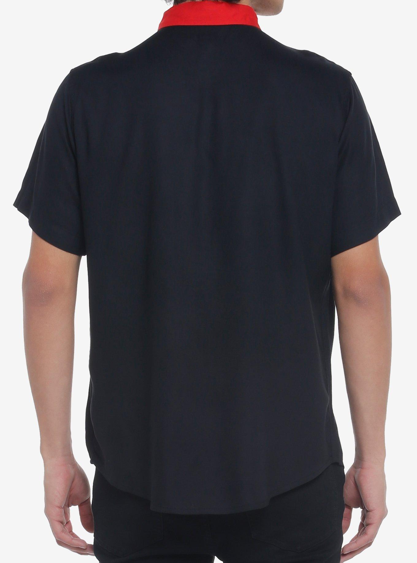 Red Collar Pyramid Stud Collar Woven Button-Up, BLACK, alternate