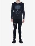 Grunge Faded Skull Henley Long-Sleeve T-Shirt, BLACK, alternate