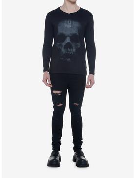 Grunge Faded Skull Henley Long-Sleeve T-Shirt, , hi-res