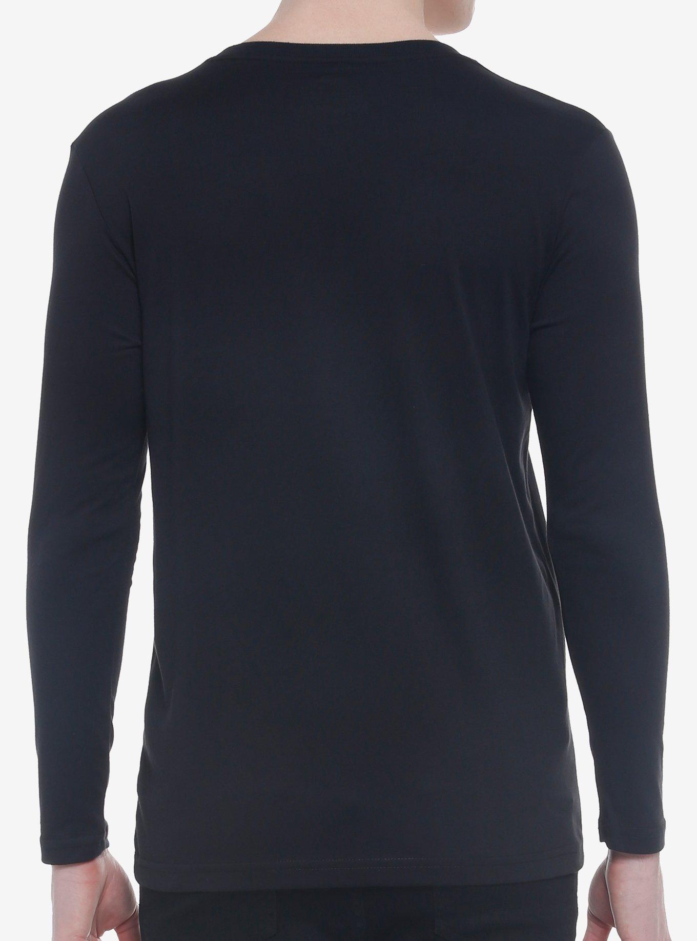 Grunge Faded Skull Henley Long-Sleeve T-Shirt, BLACK, alternate
