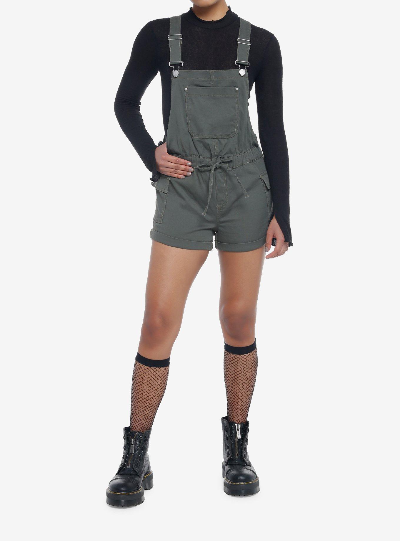 Olive Grunge Utility Shortalls, GREEN, alternate