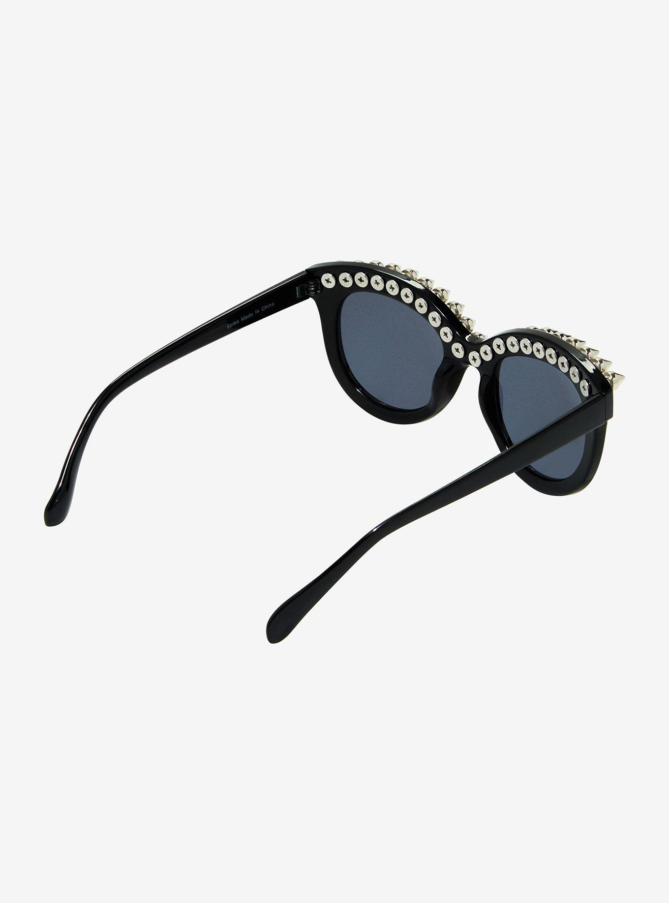 Black Studded Cat Eye Sunglasses, , alternate