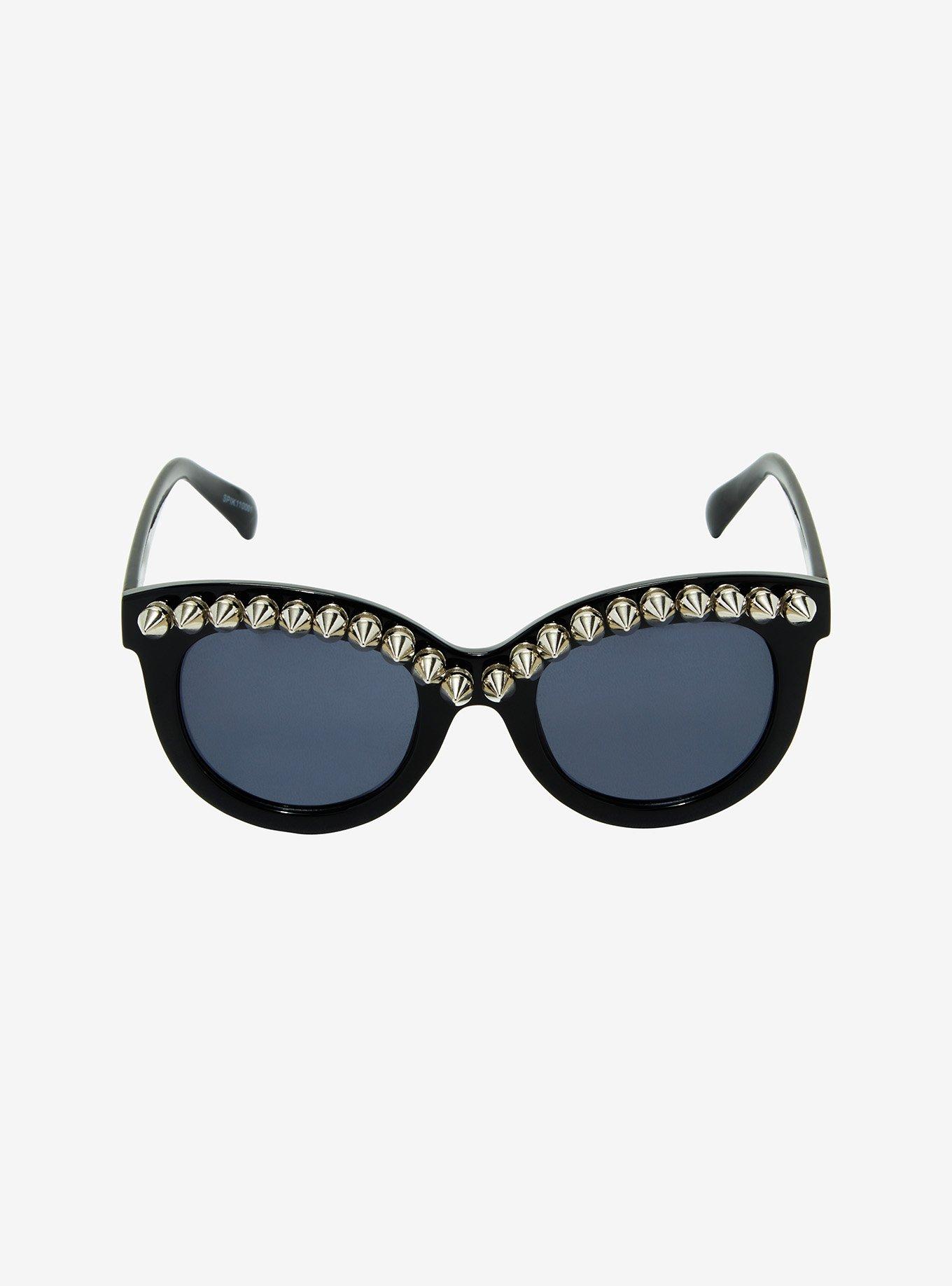 Black Studded Cat Eye Sunglasses, , alternate